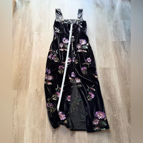 elliatt clio black purple 3d sequin flower embroidered velvet maxi gown dress XL - Picture 9 of 15